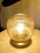 Load image into Gallery viewer, Modern Ribbed Glass Globe Table Lamp with Brass Base