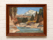 Load image into Gallery viewer, Vintage Mountain River Landscape Painting with Bridge