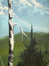 Load image into Gallery viewer, Vintage Framed Mountain Lake Landscape Painting with Birch Trees
