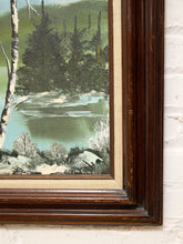 Load image into Gallery viewer, Vintage Framed Mountain Lake Landscape Painting with Birch Trees