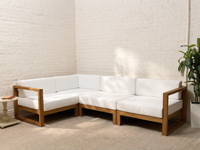 Load image into Gallery viewer, Modern Outdoor Wood Frame Sectional Sofa with White Cushions