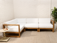 Load image into Gallery viewer, Modern Outdoor Wood Frame Sectional Sofa with White Cushions