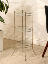 Load image into Gallery viewer, Vintage Three-Tier Metal & Glass Round Side Table