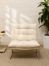 Load image into Gallery viewer, 70s Style Chrome Lounge Chair in White Corduroy