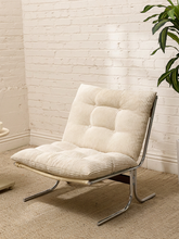 Load image into Gallery viewer, 70s Style Chrome Lounge Chair in White Corduroy