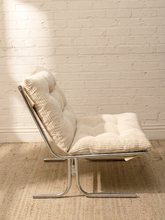 Load image into Gallery viewer, 70s Style Chrome Lounge Chair in White Corduroy