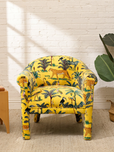 Load image into Gallery viewer, Vintage Postmodern Yellow Jungle Print Barrel Lounge Chair