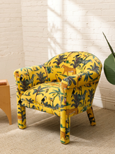 Load image into Gallery viewer, Vintage Postmodern Yellow Jungle Print Barrel Lounge Chair