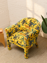 Load image into Gallery viewer, Vintage Postmodern Yellow Jungle Print Barrel Lounge Chair