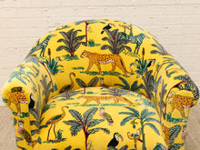 Load image into Gallery viewer, Vintage Postmodern Yellow Jungle Print Barrel Lounge Chair