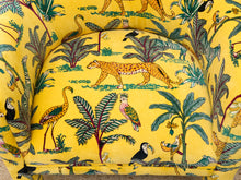 Load image into Gallery viewer, Vintage Postmodern Yellow Jungle Print Barrel Lounge Chair