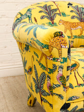 Load image into Gallery viewer, Vintage Postmodern Yellow Jungle Print Barrel Lounge Chair