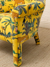 Load image into Gallery viewer, Vintage Postmodern Yellow Jungle Print Barrel Lounge Chair