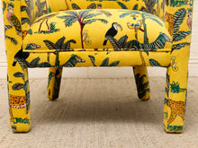 Load image into Gallery viewer, Vintage Postmodern Yellow Jungle Print Barrel Lounge Chair