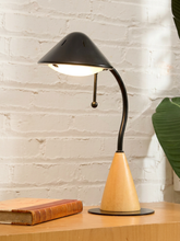 Load image into Gallery viewer, Vintage Postmodern Black & Wood Cone Desk Lamp
