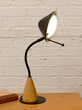 Load image into Gallery viewer, Vintage Postmodern Black & Wood Cone Desk Lamp