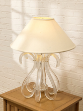 Load image into Gallery viewer, Sculptural Glass Loop Table Lamp with Clear Curved Base and Linen Shade