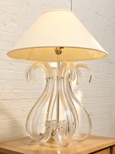 Load image into Gallery viewer, Sculptural Glass Loop Table Lamp with Clear Curved Base and Linen Shade