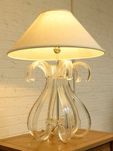 Load image into Gallery viewer, Sculptural Glass Loop Table Lamp with Clear Curved Base and Linen Shade