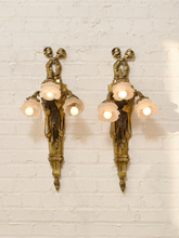 Load image into Gallery viewer, Pair Vintage Louis XVI Style Figural Three-Light Wall Sconces