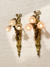 Load image into Gallery viewer, Pair Vintage Louis XVI Style Figural Three-Light Wall Sconces