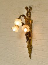 Load image into Gallery viewer, Pair Vintage Louis XVI Style Figural Three-Light Wall Sconces