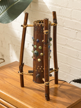 Load image into Gallery viewer, Vintage 1970s Bamboo & Rattan Sculptural Table Lamp with Glass Cabochons
