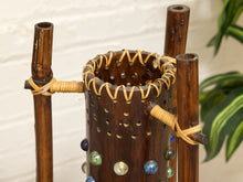 Load image into Gallery viewer, Vintage 1970s Bamboo & Rattan Sculptural Table Lamp with Glass Cabochons