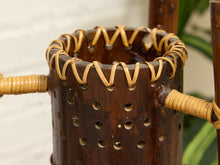 Load image into Gallery viewer, Vintage 1970s Bamboo & Rattan Sculptural Table Lamp with Glass Cabochons