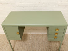 Load image into Gallery viewer, Vintage Deco Sage Green Writing Desk with Round Brass Pulls