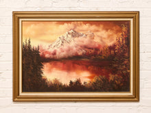 Load image into Gallery viewer, Vintage Mountain Lake Landscape Painting in Warm Autumn Tones