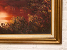 Load image into Gallery viewer, Vintage Mountain Lake Landscape Painting in Warm Autumn Tones