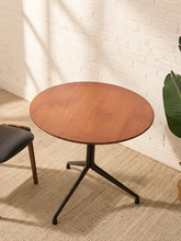 Load image into Gallery viewer, Round Walnut-Tone Pedestal Dining Table with Black Metal Base