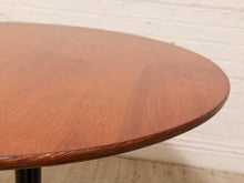 Load image into Gallery viewer, Round Walnut-Tone Pedestal Dining Table with Black Metal Base