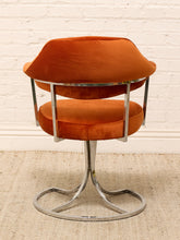 Load image into Gallery viewer, 1970s Chrome and Orange Burnt Orange Velvet Swivel Chair Atomic