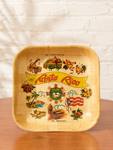 Load image into Gallery viewer, Vintage Puerto Rico souvenir tray with colorful illustrations of El Capitolio, El Morro, tropical fruit, music, palm trees, and the Puerto Rican flag.