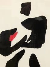 Load image into Gallery viewer, Abstract black ink brushstrokes on an off-white background, with a small red painted accent near the left-center.