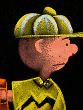 Load image into Gallery viewer, A stylized close-up illustration of a cartoon character in profile, wearing a yellow cap and yellow shirt against a black background.