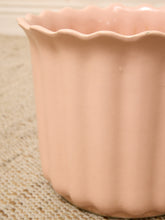 Load image into Gallery viewer, Vintage blush pink glazed ceramic planter with vertical fluting and scalloped wavy rim
