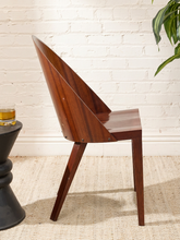 Load image into Gallery viewer, Philippe Starck wooden chair from the Royston Hotel with tall arched back, warm wood grain, curved seat, and straight legs