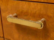 Load image into Gallery viewer, Vintage Burl Wood & Brass Rolling Display Cabinet