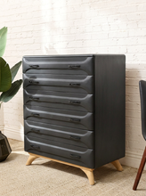 Load image into Gallery viewer, 1960s Franklin Shockey Sculptured Mid-Century Modern six-drawer dresser with curved molded drawer fronts, metal pulls, and tapered wood legs