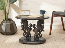 Load image into Gallery viewer, Rare MonteVerdi Young Centennial Lion Table with dark oval top and elaborate sculptural base featuring dimensional lion figures