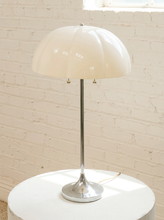 Load image into Gallery viewer, Vintage white sculptural dome table lamp with segmented glossy shade, chrome stem, and round polished metal base.