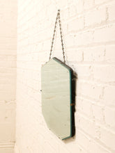 Load image into Gallery viewer, Vintage frameless Art Deco mirror with beveled edges, clipped geometric corners, and visible aged patina