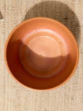 Load image into Gallery viewer, Vintage large cylindrical planter with warm terracotta-toned finish, rounded rim, deep interior, and naturally aged surface