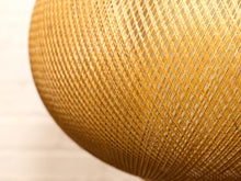 Load image into Gallery viewer, Vintage hanging pendant light with large rounded brown woven globe shade and decorative metal chain