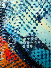 Load image into Gallery viewer, Image 3 of 8: Abstract textured painting with thick brushstrokes in black, light blue, turquoise, cream, orange, and red.