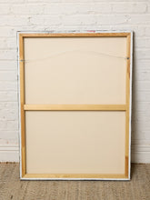 Load image into Gallery viewer, Image 8 of 8: An empty wooden picture frame with a light natural wood finish and white painted edges, standing against a white brick wall on a textured beige rug.