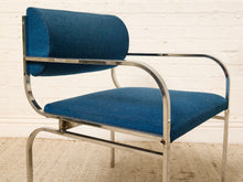 Load image into Gallery viewer, Image 9 of 15: Vintage Blue Upholstered Chrome Dining Armchair